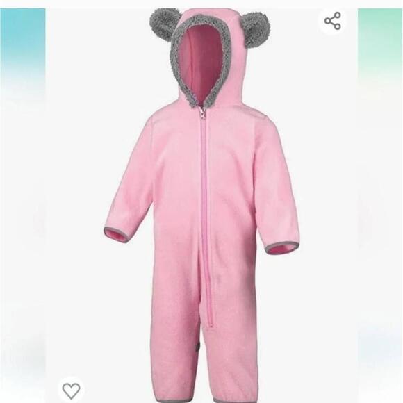 Columbia Pink Fleece Tiny Bear Bunting Hooded Onesie Asymmetrical Zip - Picture 1 of 9